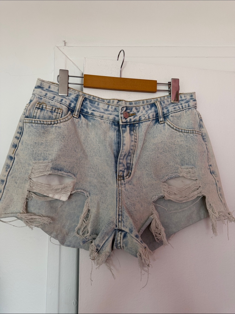 Light Wash Distressed Denim Shorts - Women